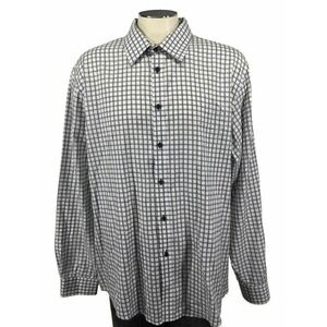 JBH Jhane Barnes Slim Fit Button‎ Shirt 2XL White Blue Green Plaid Mens